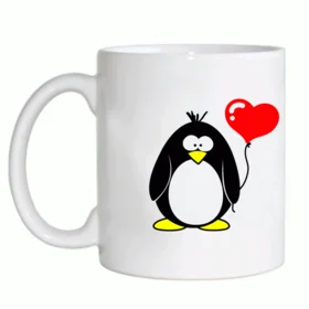 Прикольные кружки: пингвин с шариком-сердечком